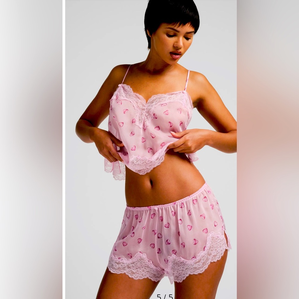 SKIMS Romance Lace Silk Camisole & Shorts Set Cherry Blossom Balloon Print NWOT